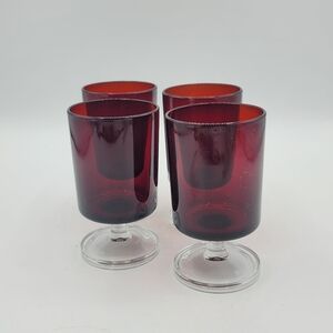 Arcoroc Magnolia Ruby Red Cordial Glasses Set of 4 France Vintage